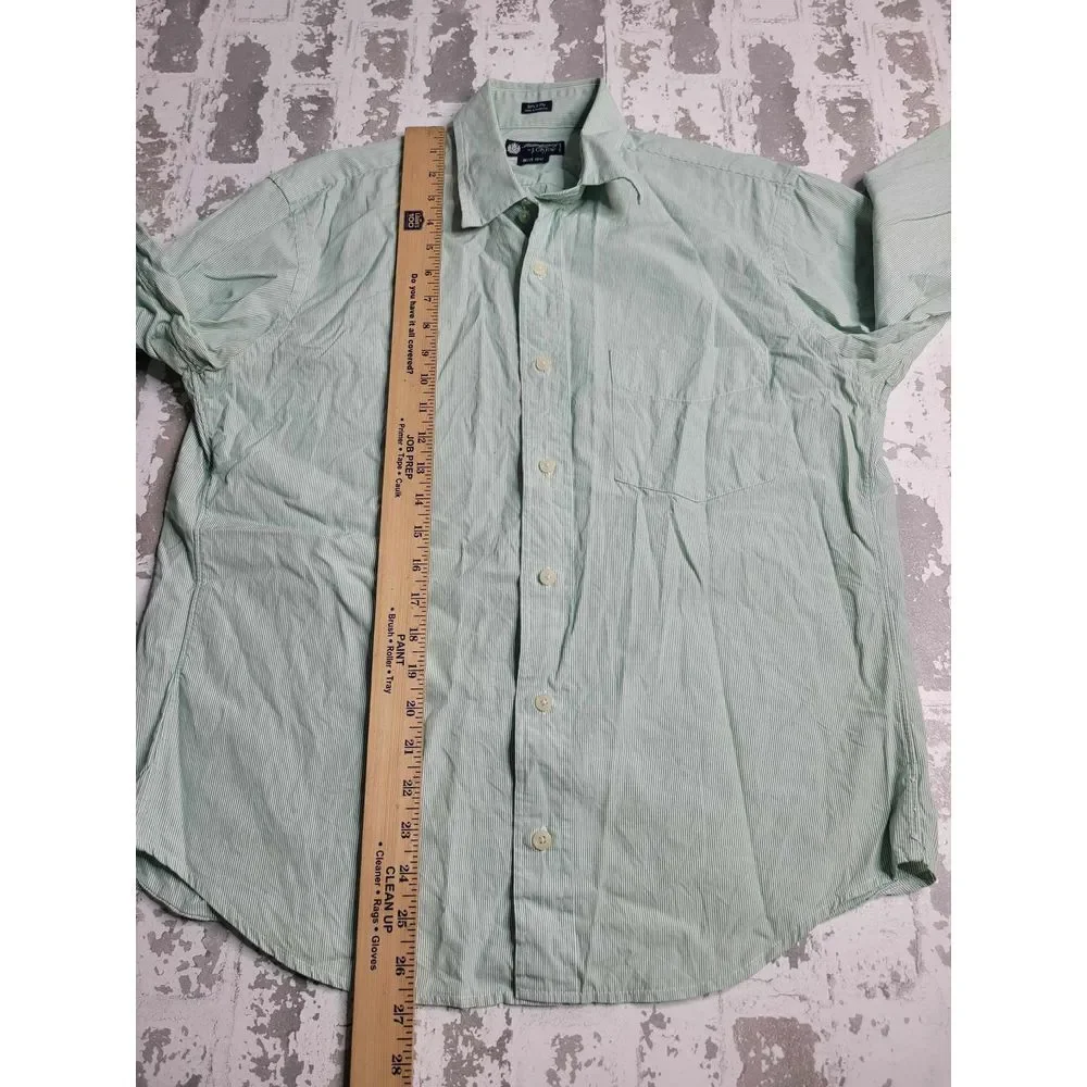 3487 Haberdashery J. Crew Green/White Striped Button Down‎ Men's Medium